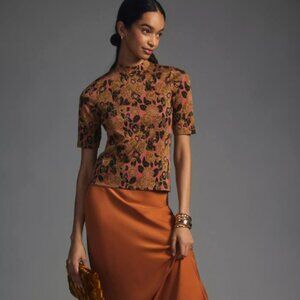 Anthropologie Mock-Neck Jacquard Maeve Top Womens Shirt Blouse XL